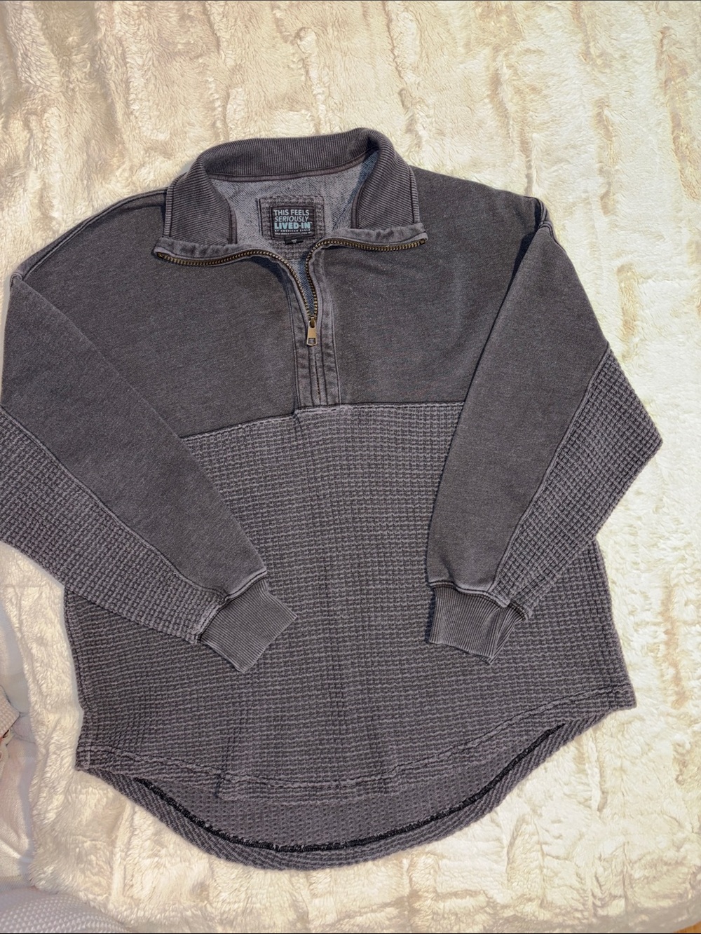 Brand NEW- Aerie Oversized Half-Zip Waffle Pullover - Charcoal Gray- Sz XS